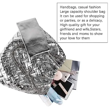 Woven Leather Hobo Handbag for Women with Purses, Large Woven Tote Bag Shoulder Bags 2pcs Purses Set