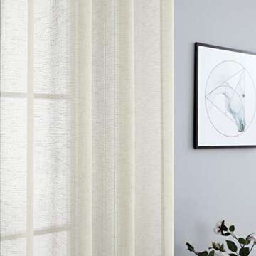 Pitalk Beige Curtains 108 Inches Long for Living Room 2 Panel Grommet Neutral Linen Textured Sheer Drape Light Filtering Curtain for Patio Door 52x108