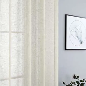 Pitalk Beige Curtains 108 Inches Long for Living Room 2 Panel Grommet Neutral Linen Textured Sheer Drape Light Filtering Curtain for Patio Door 52x108