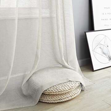 Pitalk Beige Curtains 108 Inches Long for Living Room 2 Panel Grommet Neutral Linen Textured Sheer Drape Light Filtering Curtain for Patio Door 52x108