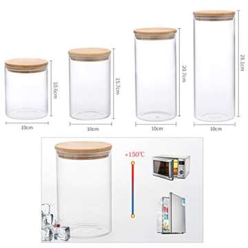 Glass Containers with Bamboo Lids, Set of 4 Airtight Glass Food Storage Containers, Kitchen Canister...