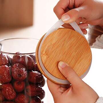 Glass Containers with Bamboo Lids, Set of 4 Airtight Glass Food Storage Containers, Kitchen Canisters with bamboo lid, for storing spaghetti, Candy, Cookie, Cookie, Sugar - 4 Pack