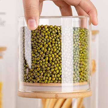 Glass Containers with Bamboo Lids, Set of 4 Airtight Glass Food Storage Containers, Kitchen Canisters with bamboo lid, for storing spaghetti, Candy, Cookie, Cookie, Sugar - 4 Pack