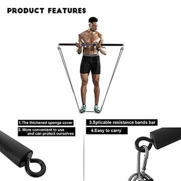 OYINDIZ Resistance Band Bar, Home Gym Workout Pilates 38Inch Strength Power Training, Heavy Duty Lifting Squat Fitness Equipment for Core Muscle Exercise