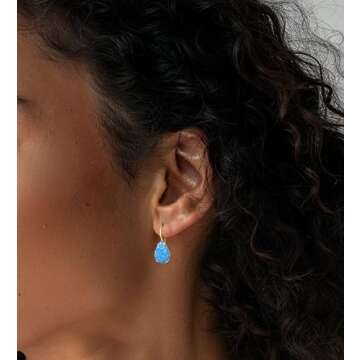 14K Gold Blue Opal Earrings - Solid Yellow Gold Pear Shape Dangle Earrings - October Birthstone Gift - Teardrop Jewelry - Handmade Elegant Gift for Women