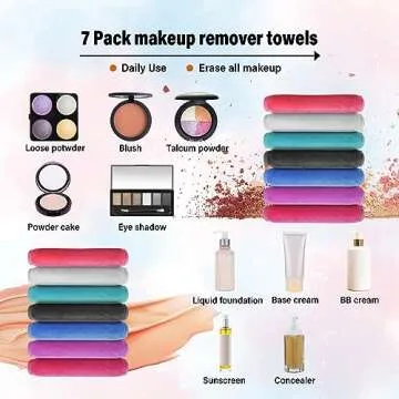 Makeup Remover Cloth, 7 Colors Makeup Towels Face Washcloth, Makeup Remover Pads Reusable Washable, Facial Cloths Clean Towels for Face Eye Skincare, 7.8 * 14 inches, 7 Pack