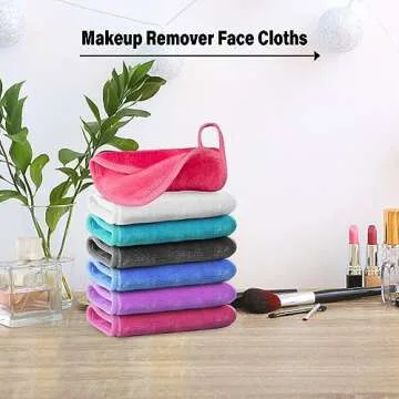 Makeup Remover Cloth, 7 Colors Makeup Towels Face Washcloth, Makeup Remover Pads Reusable Washable, Facial Cloths Clean Towels for Face Eye Skincare, 7.8 * 14 inches, 7 Pack