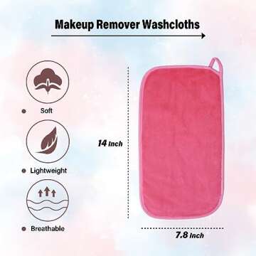 Makeup Remover Cloth, 7 Colors Makeup Towels Face Washcloth, Makeup Remover Pads Reusable Washable, Facial Cloths Clean Towels for Face Eye Skincare, 7.8 * 14 inches, 7 Pack