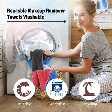 Makeup Remover Cloth, 7 Colors Makeup Towels Face Washcloth, Makeup Remover Pads Reusable Washable, Facial Cloths Clean Towels for Face Eye Skincare, 7.8 * 14 inches, 7 Pack