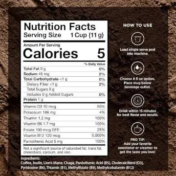 VitaCup Mushroom Coffee Pods - Boost Focus & Immunity with Lions Mane, Chaga, Vitamins, for Memory & Clarity, Recyclable K-Cup Pods, 16 Ct