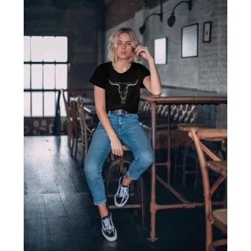 Boho Cow Skull Shirt Women Vintage Western Graphic Tee