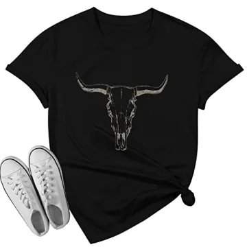 Boho Cow Skull Shirt Women Vintage Western Graphic Tee