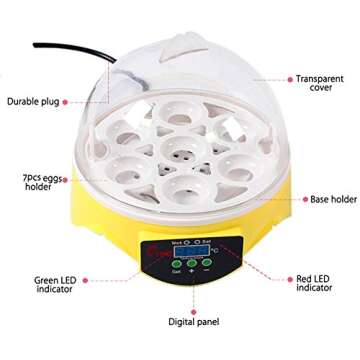 Digital Fully Automatic Egg Incubator Mini 7 Eggs Poultry Hatcher Temperature Controller Us Plug Portable Heats Cools Machine for Hatch Chickens Ducks Geese Quail Parrots Pigeons Birds Other Poult