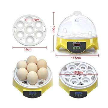 Digital Fully Automatic Egg Incubator Mini 7 Eggs Poultry Hatcher Temperature Controller Us Plug Portable Heats Cools Machine for Hatch Chickens Ducks Geese Quail Parrots Pigeons Birds Other Poult