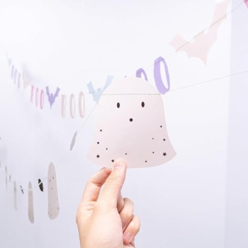 Cheerland Halloween Banners Pastel Bat Boo Ghost Garlands Photo Booth Background Backdrop for Themed Birthday Halloween Party Supplies - Pack of 2