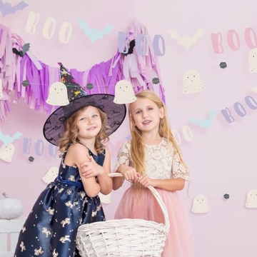 Cheerland Halloween Banners Pastel Bat Boo Ghost Garlands Photo Booth Background Backdrop for Themed Birthday Halloween Party Supplies - Pack of 2