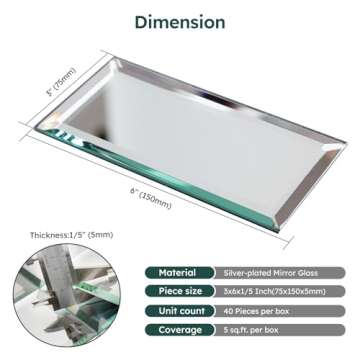 Diflart Beveled Mirror Backsplash Tiles for Kitchen, Silver Subway, 3x6 Inch, Mirror TIile for Bathroom Wall (40 Pcs,5 Sq.ft)