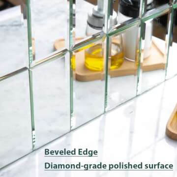 Diflart Beveled Mirror Backsplash Tiles for Kitchen, Silver Subway, 3x6 Inch, Mirror TIile for Bathroom Wall (40 Pcs,5 Sq.ft)