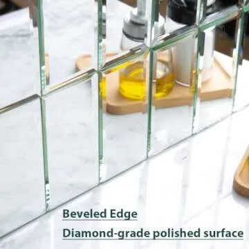 Diflart Beveled Mirror Backsplash Tiles for Kitchen, Silver Subway, 3x6 Inch, Mirror TIile for Bathroom Wall (40 Pcs,5 Sq.ft)