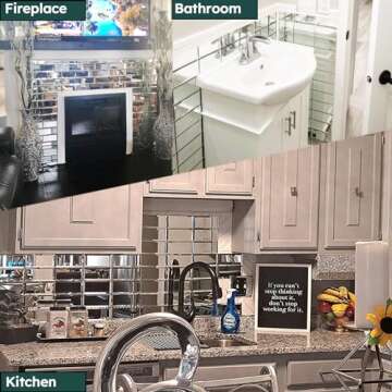 Diflart Beveled Mirror Backsplash Tiles for Kitchen, Silver Subway, 3x6 Inch, Mirror TIile for Bathroom Wall (40 Pcs,5 Sq.ft)