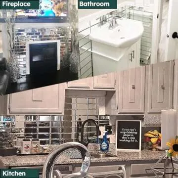 Diflart Beveled Mirror Backsplash Tiles for Kitchen, Silver Subway, 3x6 Inch, Mirror TIile for Bathroom Wall (40 Pcs,5 Sq.ft)