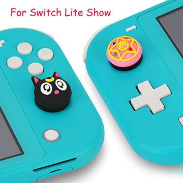 Owngen Cute Thumb Grip Caps for Nintendo Switch/Lite/OLED, Kawaii Magic Moon Joy-Stick Button Stick Cover 3D Analog Ergonomic Cap for NS Controller Joy-Cons (Luna)