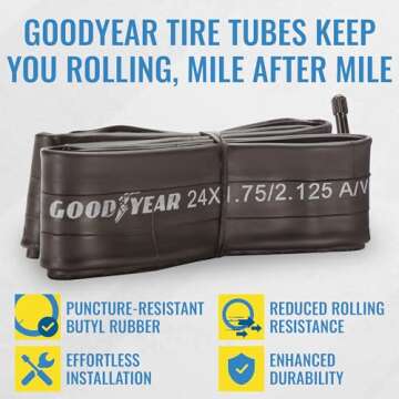 Goodyear Bicycle Tube, 24 X 1.75/2.125 - 16 inch Bike Tube with Butyl Rubber - Dependable Mountain B...