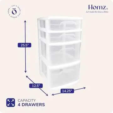 HOMZ 4-Tier Clear Plastic Storage Organizer Cart