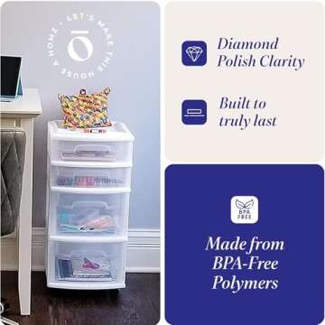 HOMZ 4-Tier Clear Plastic Storage Organizer Cart