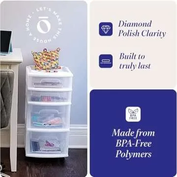 HOMZ 4-Tier Clear Plastic Storage Organizer Cart