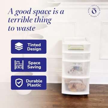 HOMZ 4-Tier Clear Plastic Storage Organizer Cart