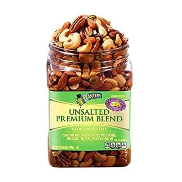 PLANTERS Unsalted Mixed Nuts, Cashews, Almonds, Hazelnuts, Pecans, Pistachios no Shell, Party Snacks, Plant-Based Protein, Quick Snack for Adults, After School Snack, Kosher, 34.5 Oz Container