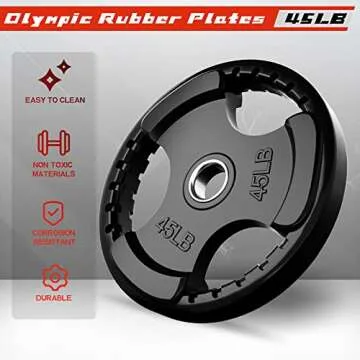RitFit Weight Plates for Barbell, 2-Inch Olympic Rubber Grip Plates for Weightlifting and Strength Training in Home & Gym, Single, Pair and Sets(45 LB, Pair)