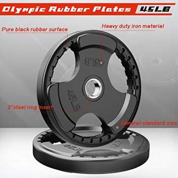 RitFit Weight Plates for Barbell, 2-Inch Olympic Rubber Grip Plates for Weightlifting and Strength Training in Home & Gym, Single, Pair and Sets(45 LB, Pair)