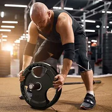 RitFit Weight Plates for Barbell, 2-Inch Olympic Rubber Grip Plates for Weightlifting and Strength Training in Home & Gym, Single, Pair and Sets(45 LB, Pair)