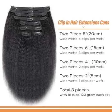 Kinky Straight Clip in Hair Extensions for Black Women Brazilian Human Hair Extensions 8Pcs Remy Hair Extensions Clip in Human Hair with 18Clips Double Lace Weft 120g (14inch, Natural Black)