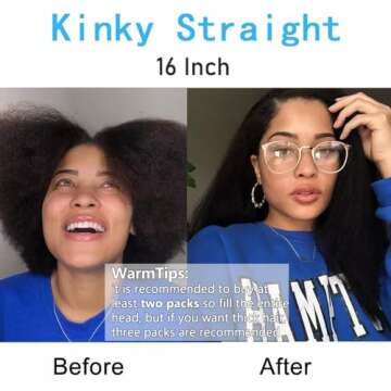 Kinky Straight Clip in Hair Extensions for Black Women Brazilian Human Hair Extensions 8Pcs Remy Hair Extensions Clip in Human Hair with 18Clips Double Lace Weft 120g (14inch, Natural Black)