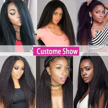 Kinky Straight Clip in Hair Extensions for Black Women Brazilian Human Hair Extensions 8Pcs Remy Hair Extensions Clip in Human Hair with 18Clips Double Lace Weft 120g (14inch, Natural Black)