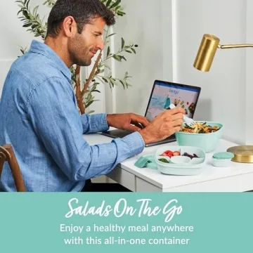 Bentgo All-in-One Salad Container - Large Salad Bowl, Bento Box Tray, Leak-Proof Sauce Container, Airtight Lid, & Fork for Healthy Adult Lunches; BPA-Free & Dishwasher/Microwave Safe (Coastal Aqua)