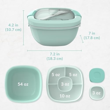 Bentgo All-in-One Salad Container - Large Salad Bowl, Bento Box Tray, Leak-Proof Sauce Container, Airtight Lid, & Fork for Healthy Adult Lunches; BPA-Free & Dishwasher/Microwave Safe (Coastal Aqua)