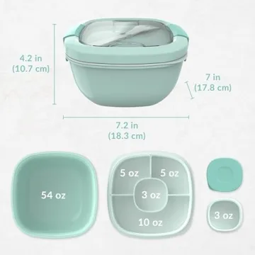 Bentgo All-in-One Salad Container - Large Salad Bowl, Bento Box Tray, Leak-Proof Sauce Container, Airtight Lid, & Fork for Healthy Adult Lunches; BPA-Free & Dishwasher/Microwave Safe (Coastal Aqua)