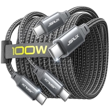 JSAUX 100W USB C to USB C Cable [2-Pack 6.6FT] Fast Charging Cable for iPhone 16 and Devices
