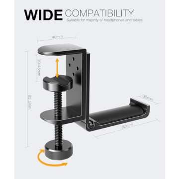 APPHOME Foldable Headphone Stand Hanger Holder, Space-Saving Aluminum Soundbar Stand with Universal Fit for Gaming PC Accessories, Under Desk Clamp Hook Mount (Black-1PC)