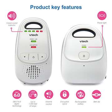 VTech Upgraded Baby Monitor: Rechargeable, Long Range & Alerts