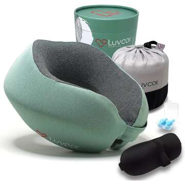 Luvcor Premium Quality Memory Foam Travel Neck Pillow Bundle - Best Ergonomic Pillow for Airplane Tr...