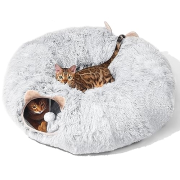 Cat Tunnel with Cat Bed for Indoor Cats, Under Christmas Tree Soft Plush Peekaboo Cat Cave Donut Tun...