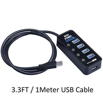 USB 3.0 Hub - Tendak USB Hub with 4 USB 3.0 Data Ports + 1 USB Smart Charging Port and Power Supply Adapter with Individual On/Off Port Switches for MacBook, Mac Pro, HDD