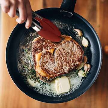 Tribal Cooking Kitchen Tongs with Silicone Tips - Stainless Steel tongs for cooking - 9" and 12" Tongs With Silicone Rubber Grips, Small and Large - Metal BBQ Tongs with Locking (Red)