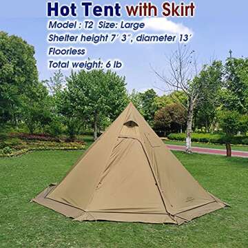 Preself 3 Person Lightweight Tipi Hot Tent with Fire Retardant Flue Pipes Window Teepee Tents for Fa...