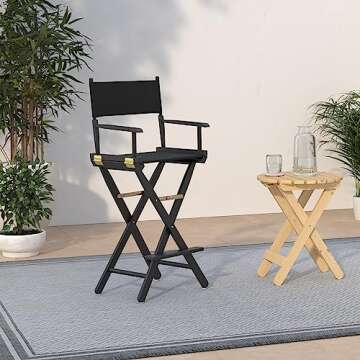 Casual Home Director's Chair ,Black Frame/Black Canvas,30" - Bar Height